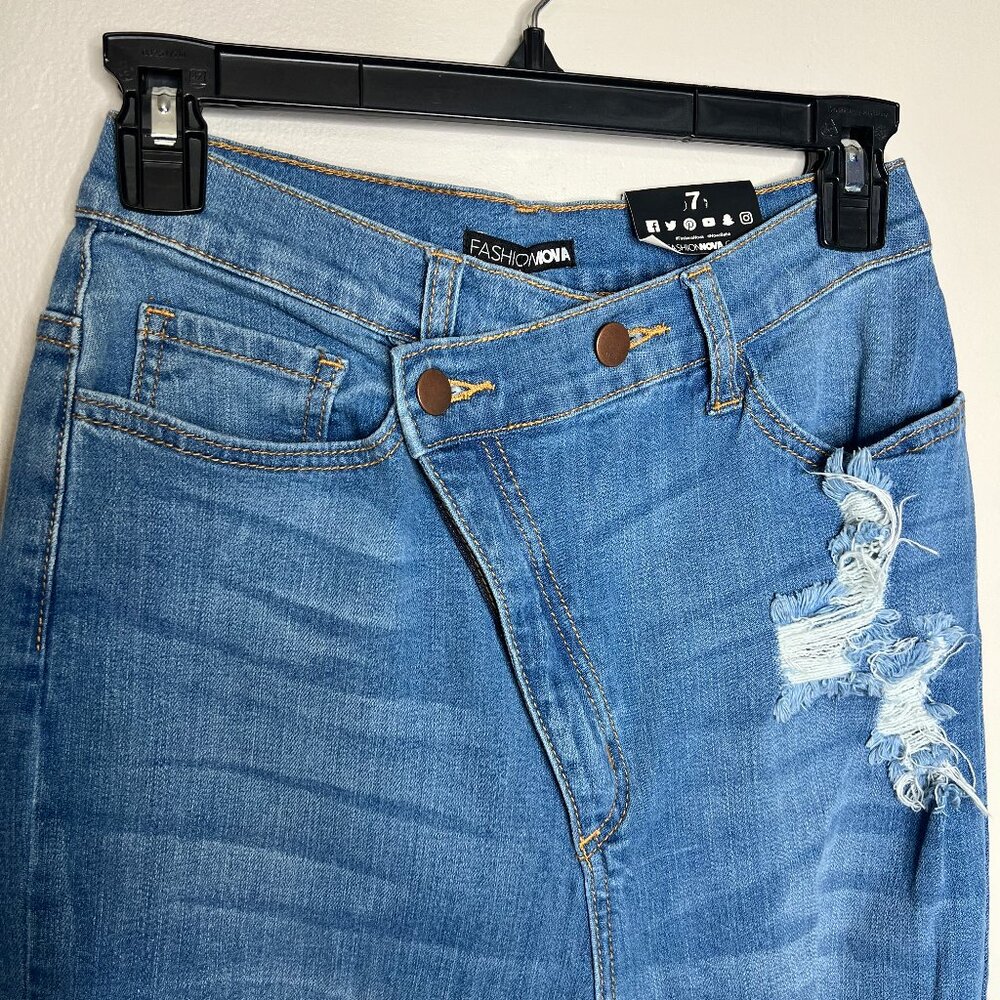 NWT! Fashion Nova "Don't Get Crossed Over Slouch Fit" High Rise Jeans Size 7 - Picture 5 of 15